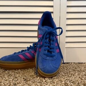 adidas platform gazelle Blue Suede Sneakers with Purplish Stripes